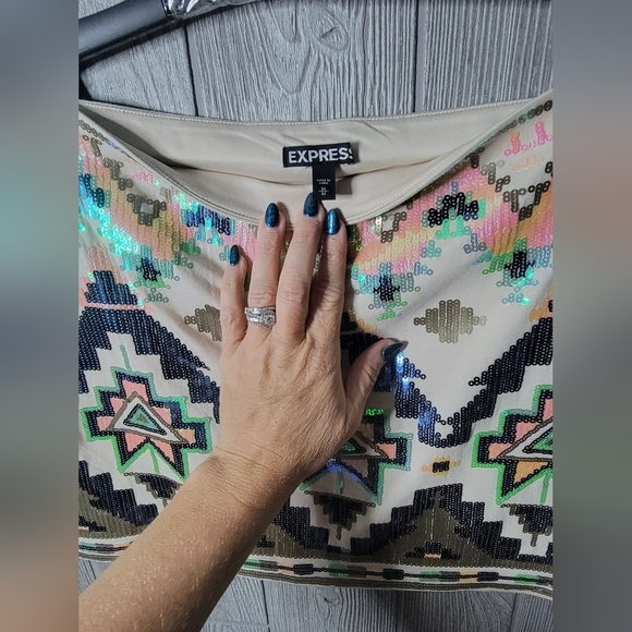 Express Multicolor Sequin Mini Skirt - Picture 2 of 4